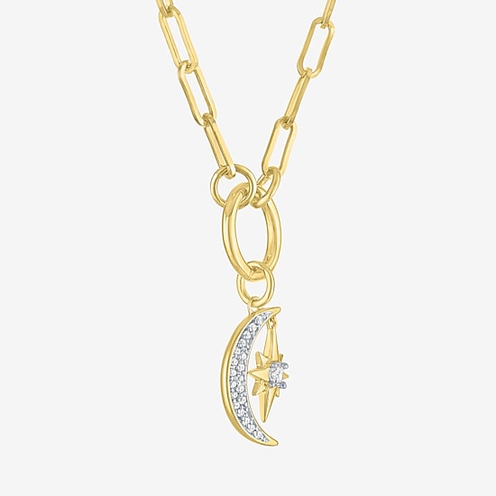 Diamond Addiction Moon Star (G-H / Si2-I1) Womens 1/10 CT. T.W. Lab Grown White Diamond 14K Gold Over Silver Moon 18 Inch Pendant Necklace