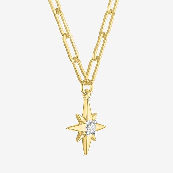 Diamond Addiction North Star (G-H / Si2-I1) Womens 1/10 CT. T.W. Lab Grown White Diamond 14K Gold Over Silver Star 18 Inch Pendant Necklace