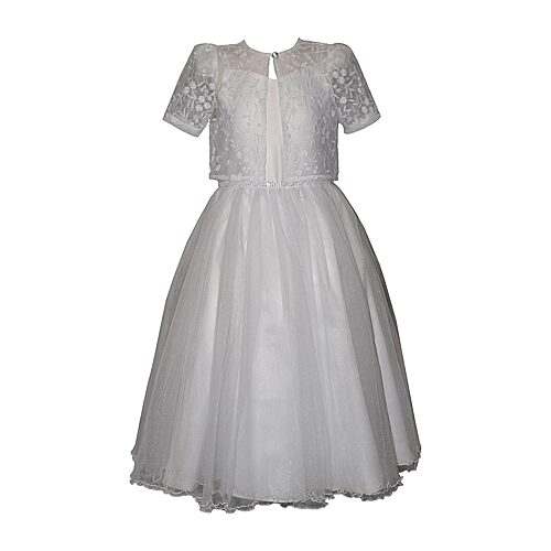 Bonnie Jean Little & Big Kid Girls Short Sleeve Lace Satin Fit + Flare Dress, 10, White
