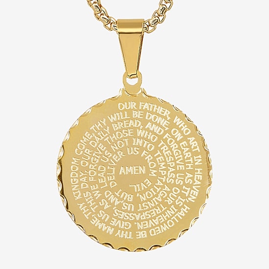 Steeltime Lord's Prayer Mens 18K Gold Over Stainless Steel Round Pendant Necklace