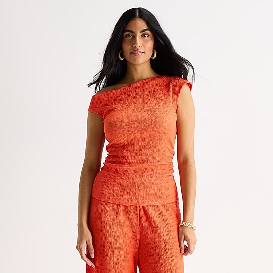 Bold Elements Womens Asymmetrical Neck Short Sleeve Blouse