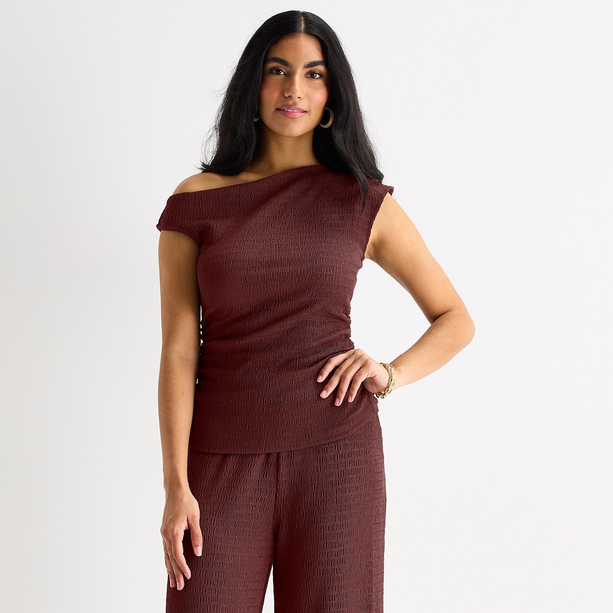 Bold Elements Womens Asymmetrical Neck Short Sleeve Blouse