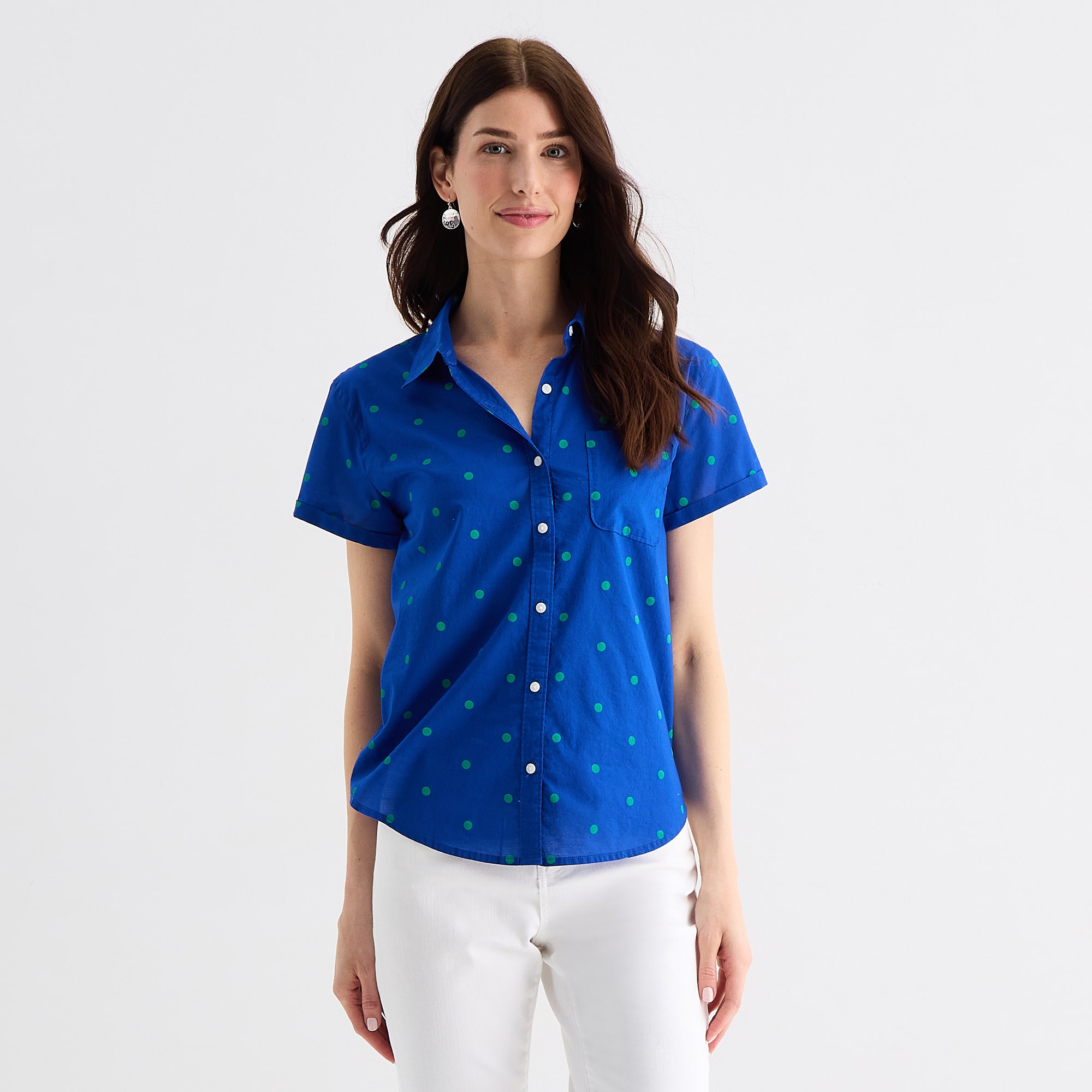 St. John's Bay Womens Short Sleeve Regular Fit Button-Down Shirt