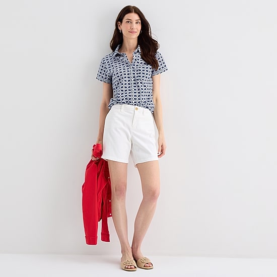 St. John's Bay Womens Short Sleeve Regular Fit Button-Down Shirt