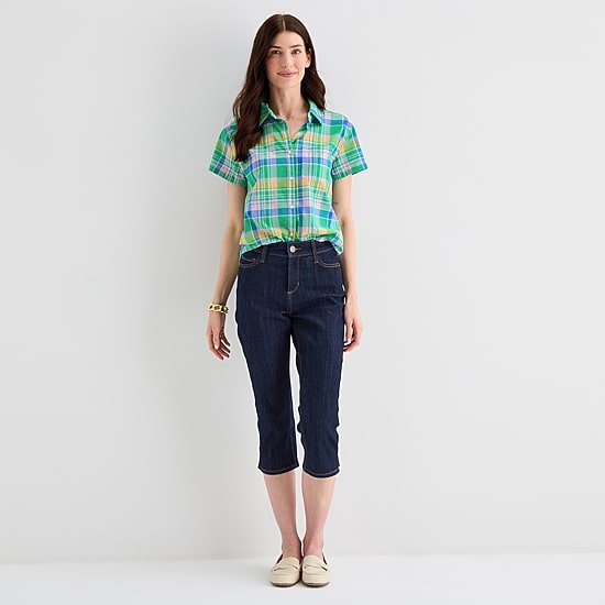 St. John's Bay Womens Short Sleeve Regular Fit Button-Down Shirt