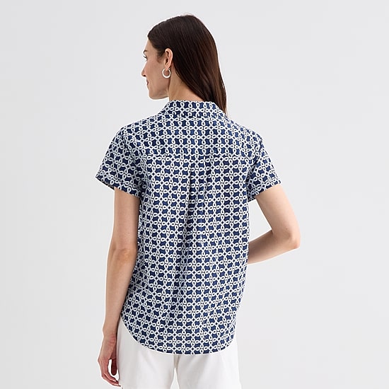 St. John's Bay Womens Easy-on + Easy-off Hidden Access Opening Roll Short Sleeve Regular Fit Button-Down Shirt