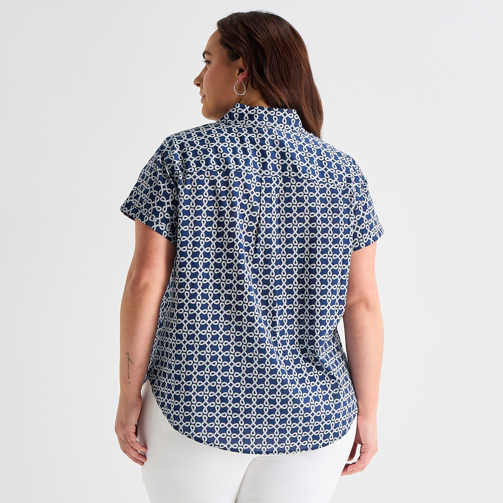 St. John's Bay Womens Plus Roll Short Sleeve Regular Fit Button-Down Shirt