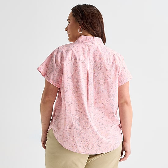 St. John's Bay Womens Plus Roll Short Sleeve Regular Fit Button-Down Shirt