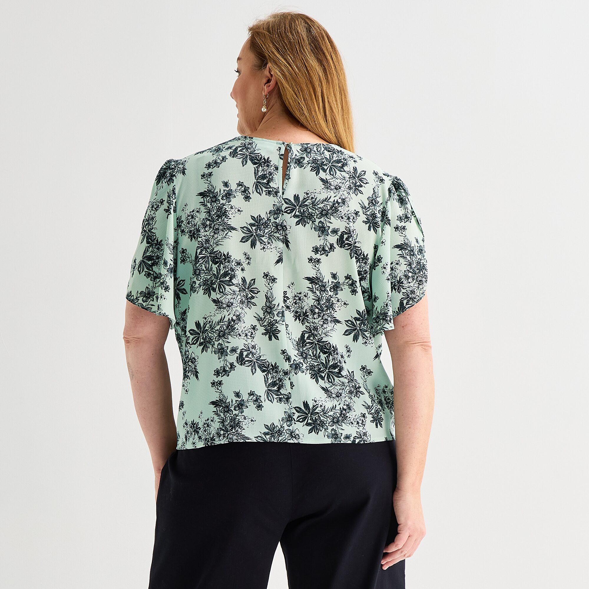 Liz Claiborne Womens Plus Round Neck Short Sleeve Blouse