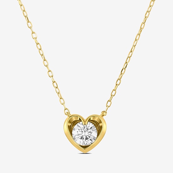 ( I/I2 ) 1/2 CT. T.W. Lab-Grown Diamond 14K Gold Over Silver Heart 18 Inch Pendant Necklace