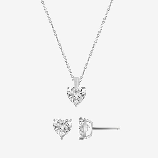 Diamonart Womens Cubic Zirconia Sterling Silver Heart 2-pc. Jewelry Set