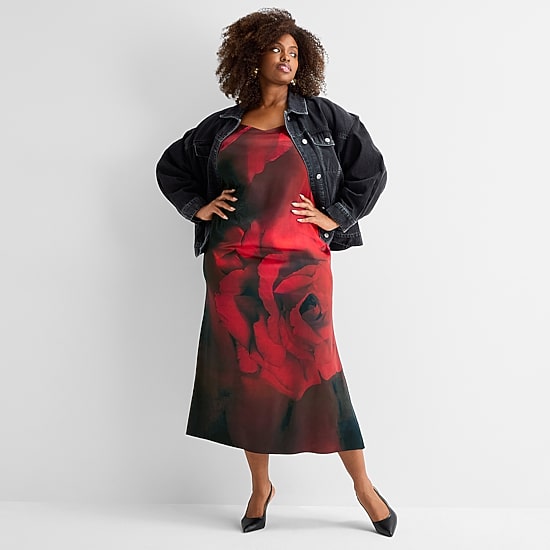 Ashley Graham Womens Satin Slip Dress