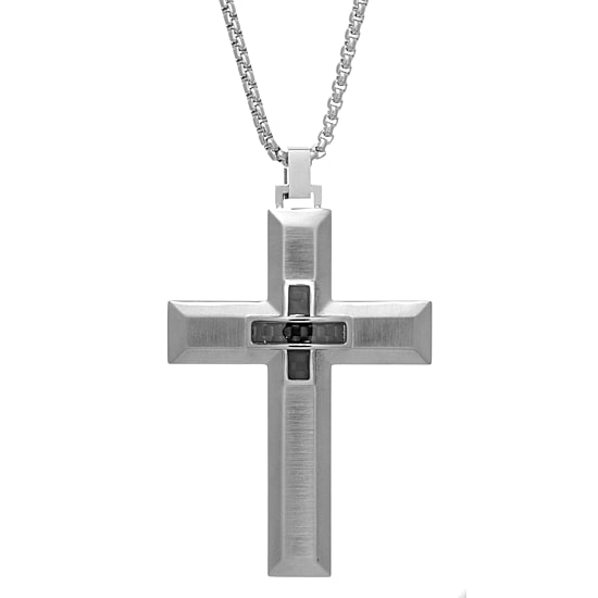 Mens Stainless Steel Cross 24 Inch Pendant Necklace