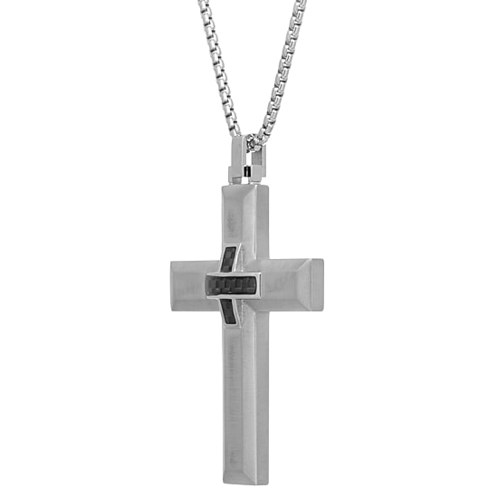 Mens Stainless Steel Cross 24 Inch Pendant Necklace
