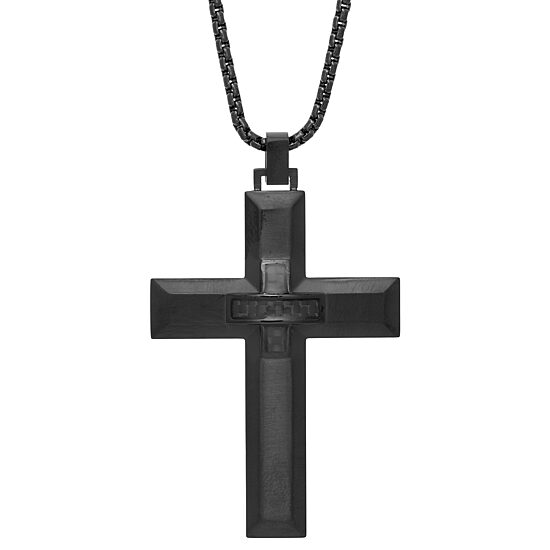 Mens Stainless Steel Cross 24 Inch Pendant Necklace