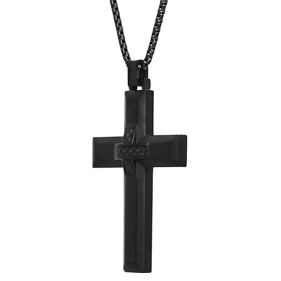Mens Stainless Steel Cross 24 Inch Pendant Necklace