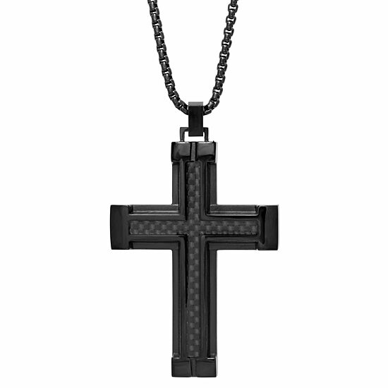 Mens Stainless Steel Cross 24 Inch Pendant Necklace
