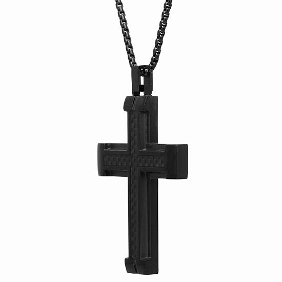 Mens Stainless Steel Cross 24 Inch Pendant Necklace