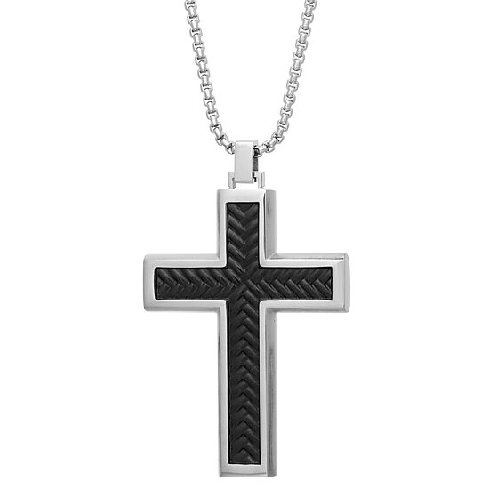 Mens Stainless Steel Cross 24 Inch Pendant Necklace