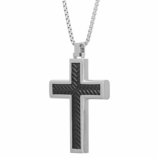 Mens Stainless Steel Cross 24 Inch Pendant Necklace