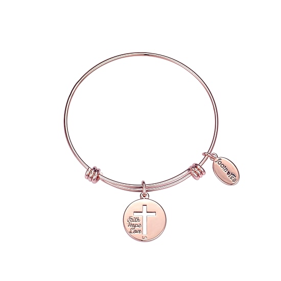 Footnotes Womens Crystal Stainless Steel Cross Bangle Bracelet