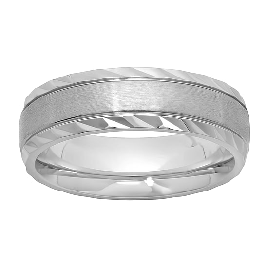  Stainless Steel Diamond-Cut Ring - Mens Band