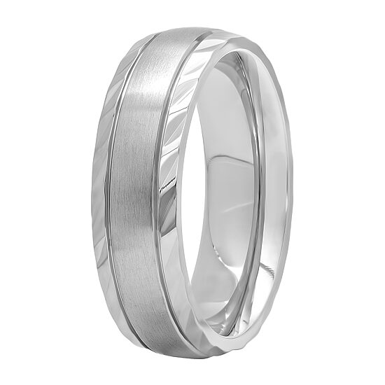  Stainless Steel Diamond-Cut Ring - Mens Band