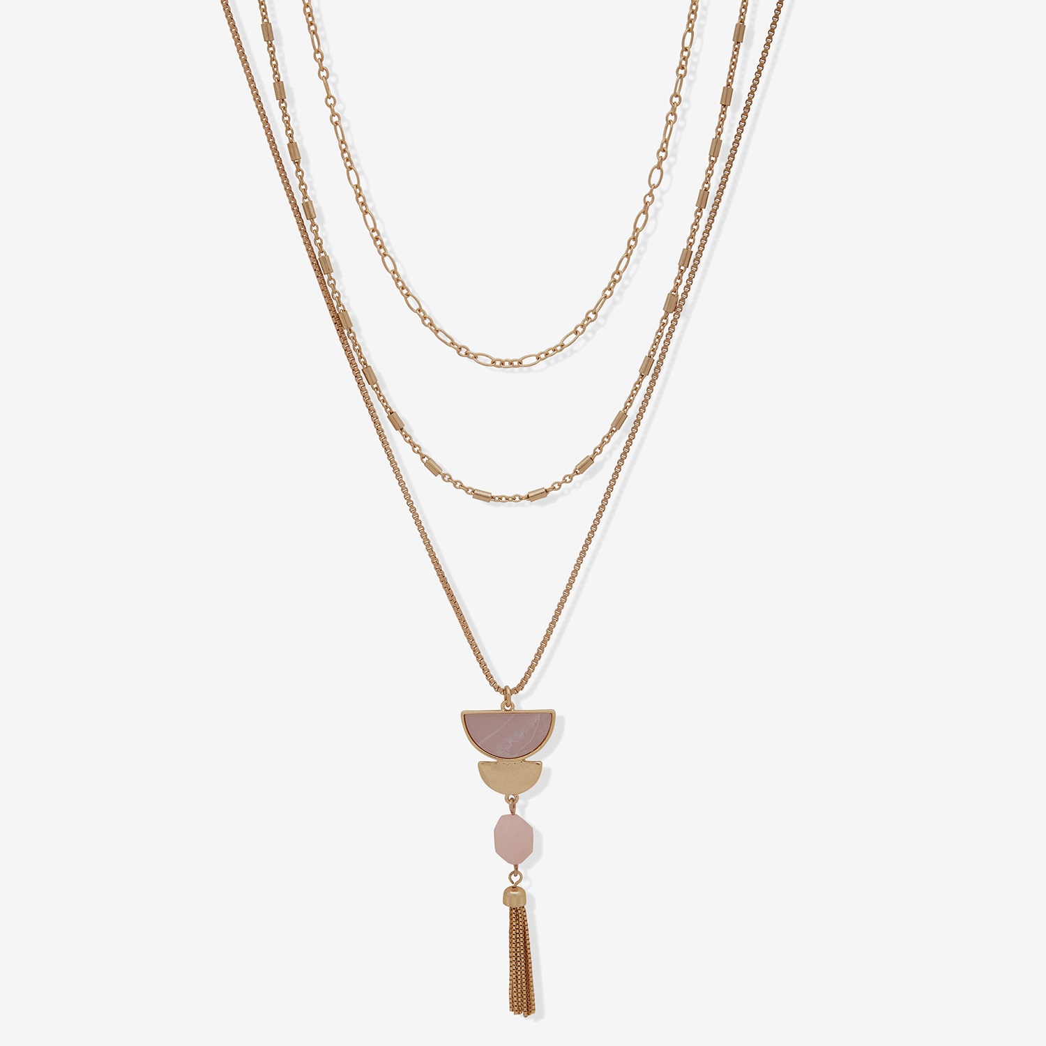 A.N.A Gold Tone Tassel Pendant Womens Pink 24 Inch Strand Necklace