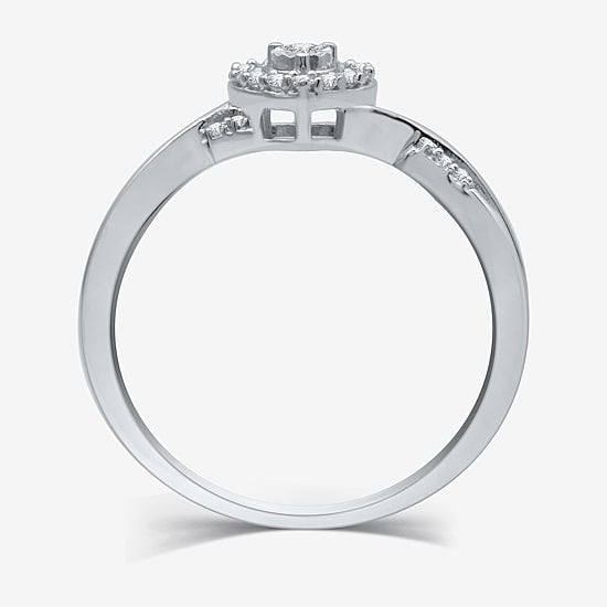Promise My Love Sterling Silver Womens 1/10 CT. T.W. Natural White Diamond Sterling Silver Heart Side Stone Halo Promise Ring