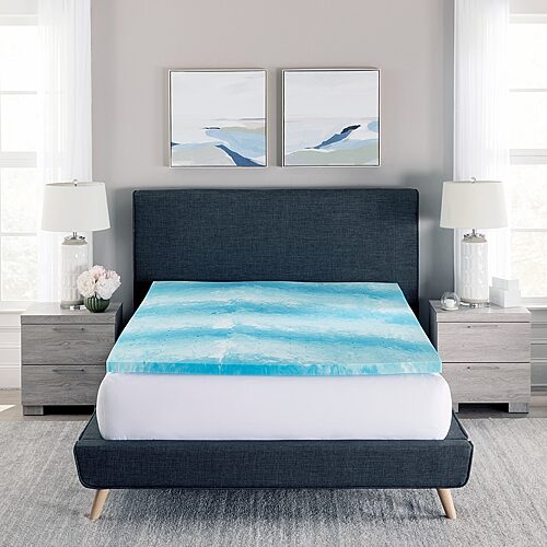 Closeout! ProSleep Cooling Gel Swirl 2" Memory Foam Mattress Topper, Queen - White, Blue