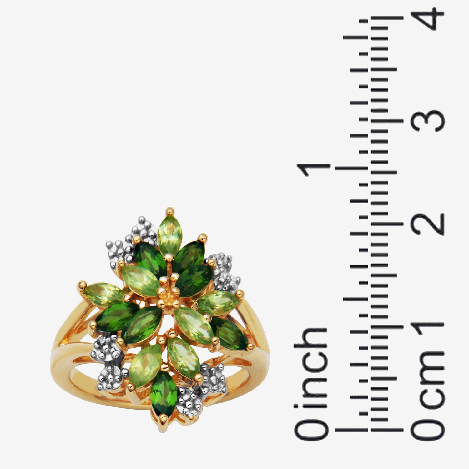 Womens Genuine Green Peridot 18K Gold Over Silver Flower Cluster Cocktail Ring