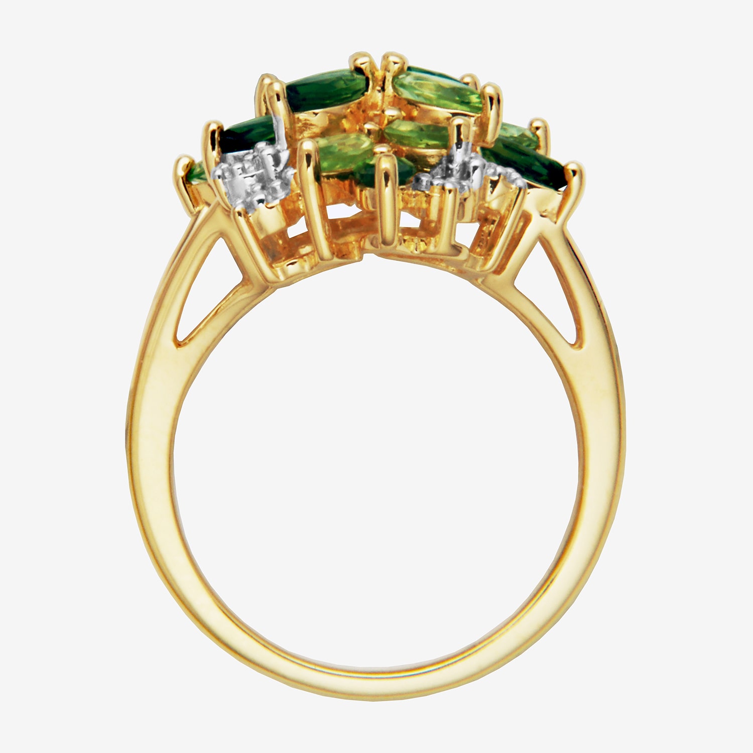 Womens Genuine Green Peridot 18K Gold Over Silver Flower Cluster Cocktail Ring
