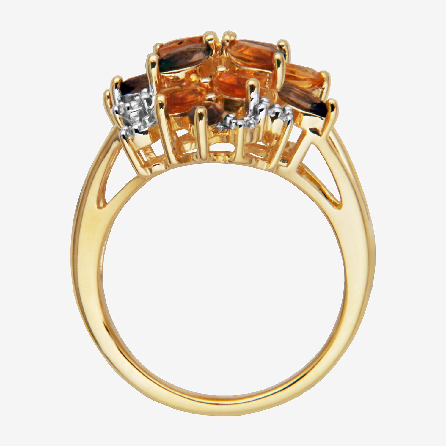 Womens Genuine Yellow Citrine 18K Gold Over Silver Flower Cluster Cocktail Ring