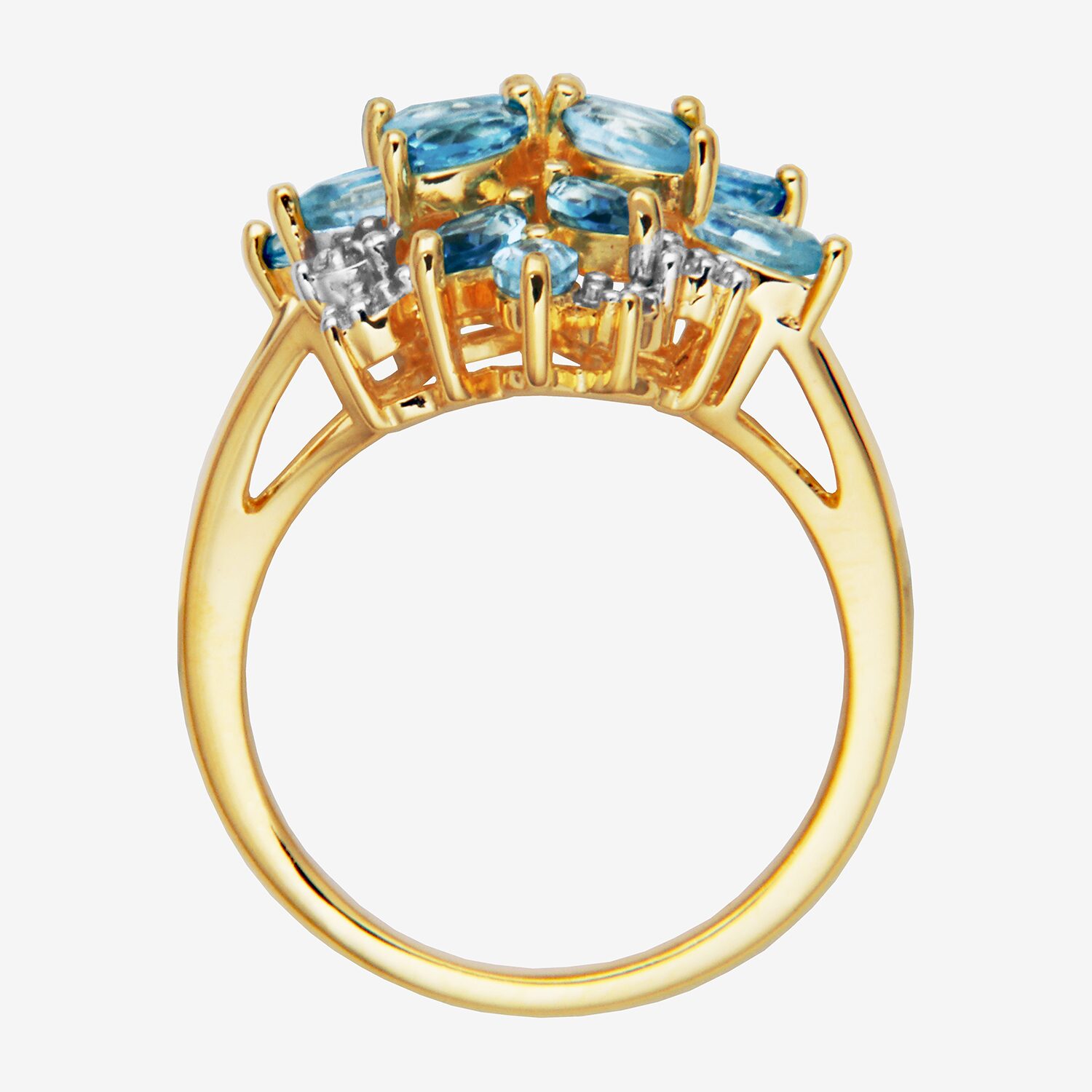 Womens Genuine Blue Topaz 18K Gold Over Silver Flower Cluster Cocktail Ring