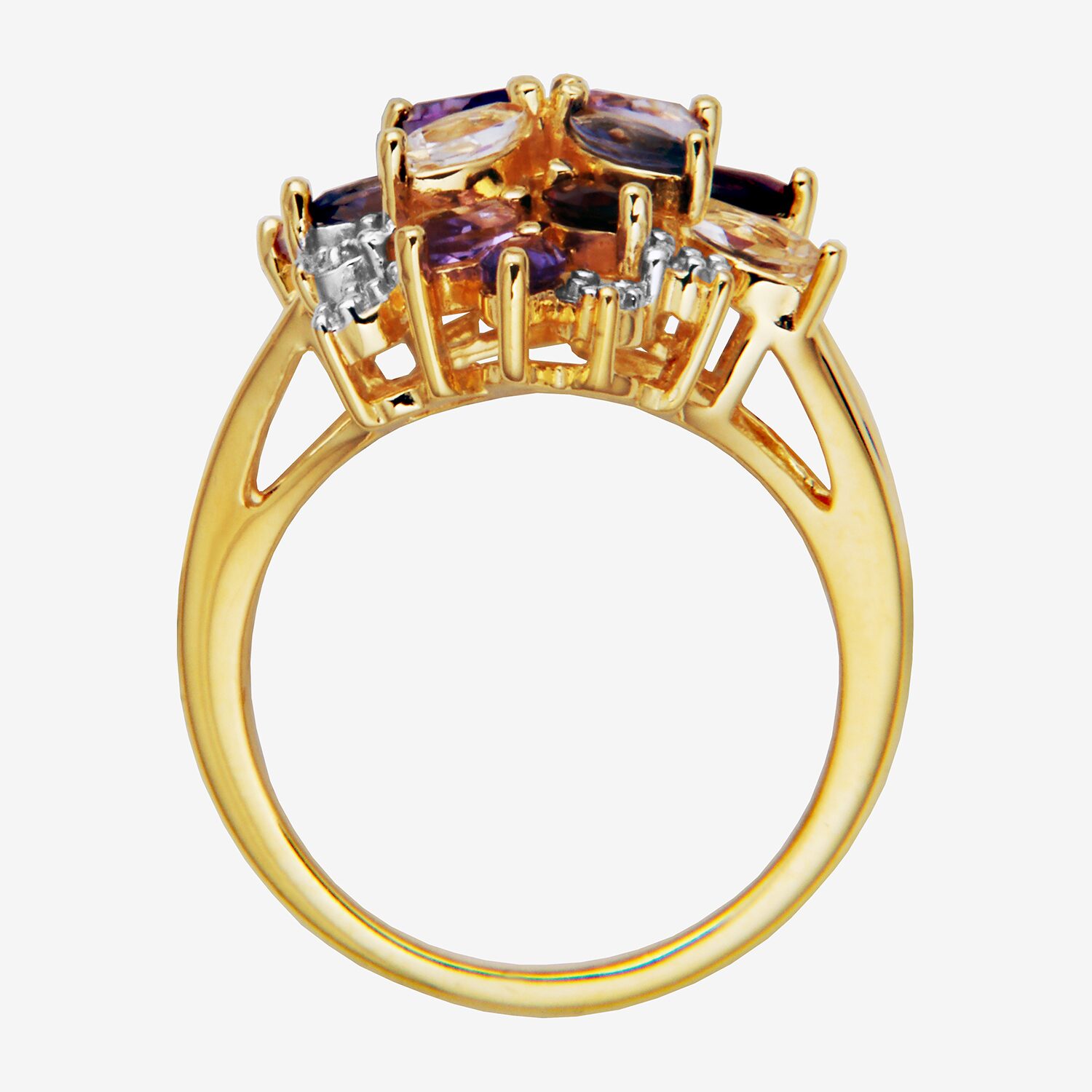 Womens Genuine Purple Amethyst 18K Gold Over Silver Flower Cluster Cocktail Ring