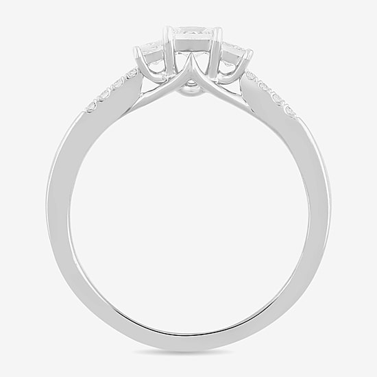 Love Lives Forever (F / Si2) Womens 1/2 CT. T.W. Lab Grown White Diamond 10K Gold Side Stone 3-Stone Engagement Ring