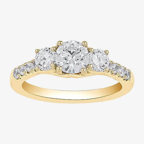 Love Lives Forever Love Lives Forever (H-I / Si2) Womens 2 CT. T.W. Lab Grown White Diamond 10K Gold Round Side Stone 3-Stone Engagement Ring, 8, Yell