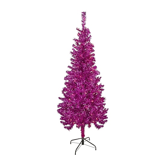 Northlight Pink Artificial Tinsel  Clear Lights 6 Foot Pre-Lit Christmas Tree