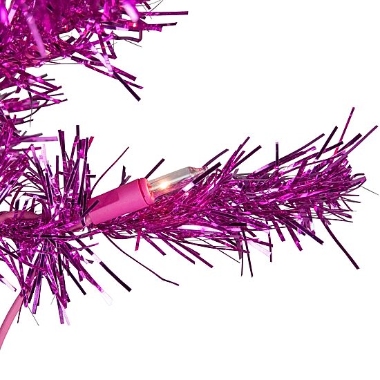 Northlight Pink Artificial Tinsel  Clear Lights 6 Foot Pre-Lit Christmas Tree