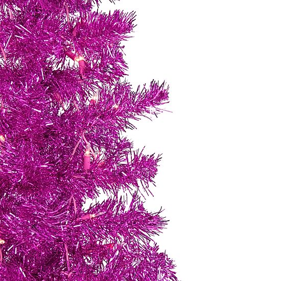 Northlight Pink Artificial Tinsel  Clear Lights 6 Foot Pre-Lit Christmas Tree