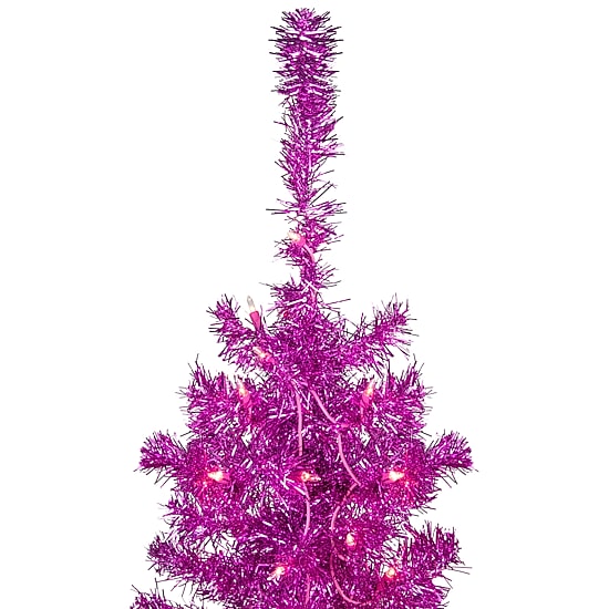 Northlight Pink Artificial Tinsel  Clear Lights 6 Foot Pre-Lit Christmas Tree