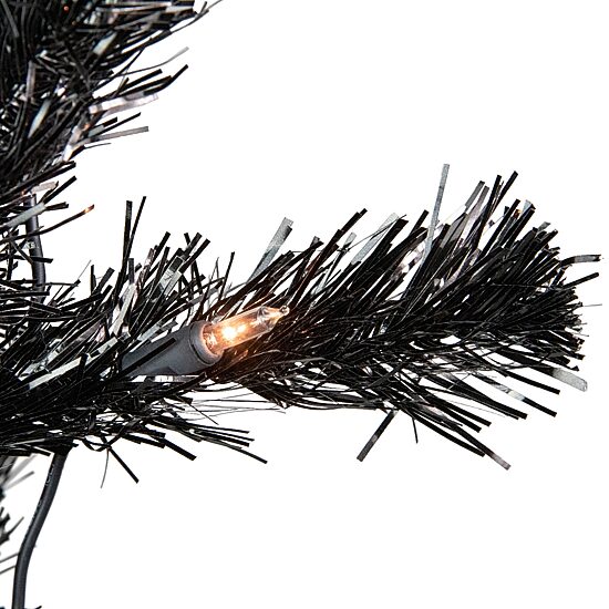Northlight Black Artificial Tinsel  Clear Lights 4 Foot Pre-Lit Christmas Tree