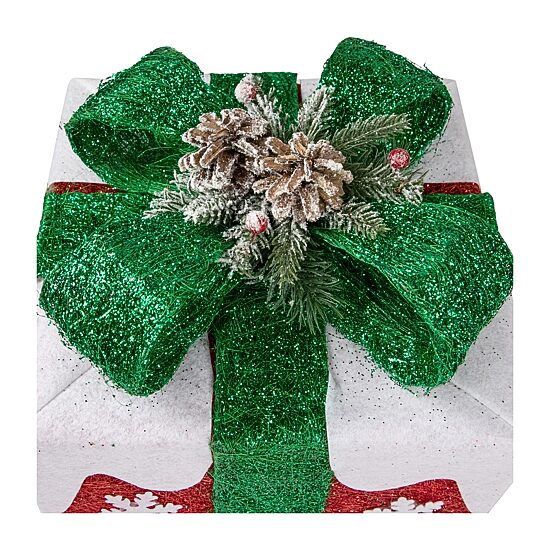 Northlight Set Of 3 Lighted Red With White Snowflakes Gift Boxes Decorations Christmas Yard Art
