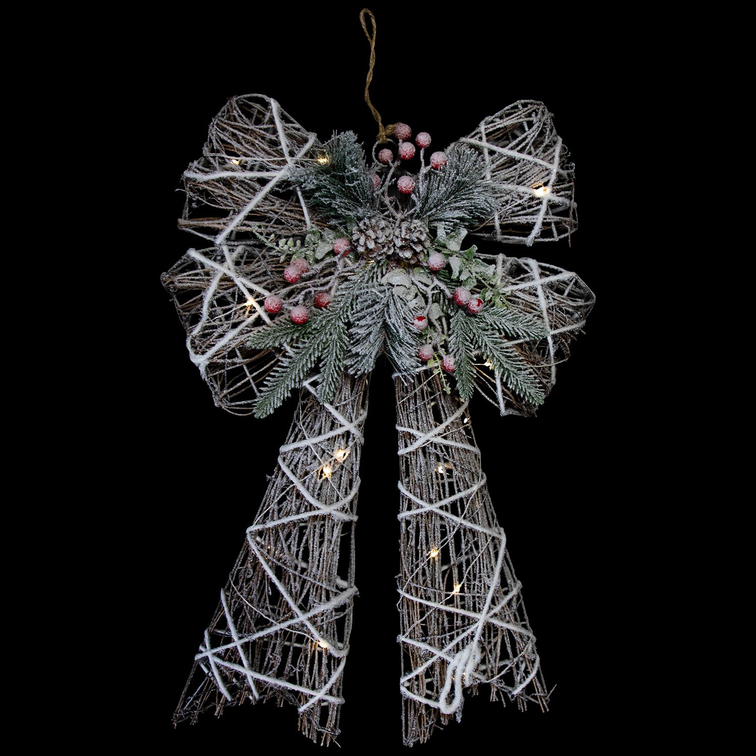 Northlight 23in Led Lighted Frosted Rattan Christmas Bow Decoration Indoor Ribbon
