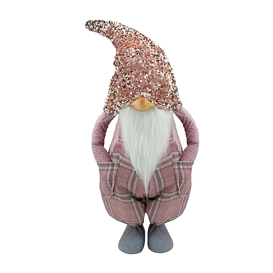 Northlight 30in Pink And Gray Plaid Tall Christmas Tabletop Christmas Gnome