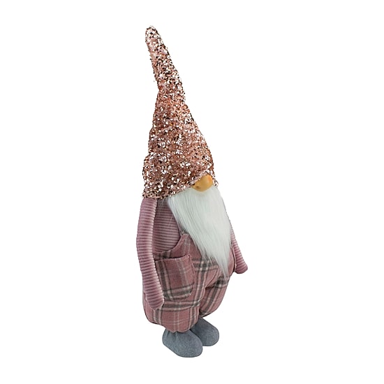 Northlight 30in Pink And Gray Plaid Tall Christmas Tabletop Christmas Gnome