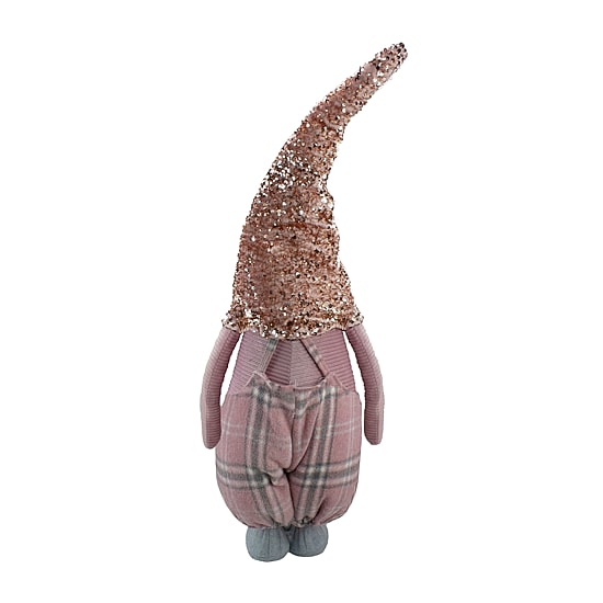 Northlight 30in Pink And Gray Plaid Tall Christmas Tabletop Christmas Gnome