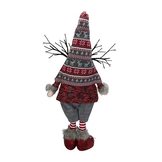 Northlight 30in Red And Gray Nordic Hat Standing Christmas With Led Antlers Christmas Gnome
