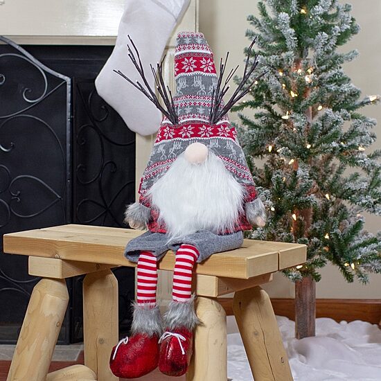 Northlight 30in Gray And Red Christmas With Led Antlers And Dangling Legs Christmas Gnome