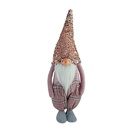Northlight 24in Pink And Gray Plaid Christmas  With A Rose Gold Hat Christmas Gnome